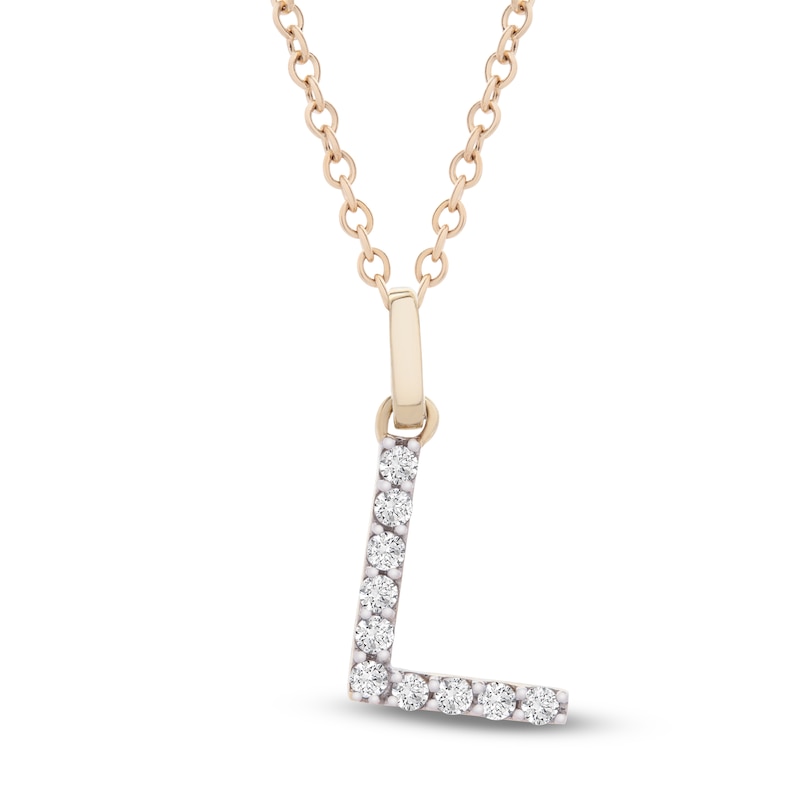 Diamond Letter L Necklace 1/10 ct tw Round 14K Yellow Gold 18