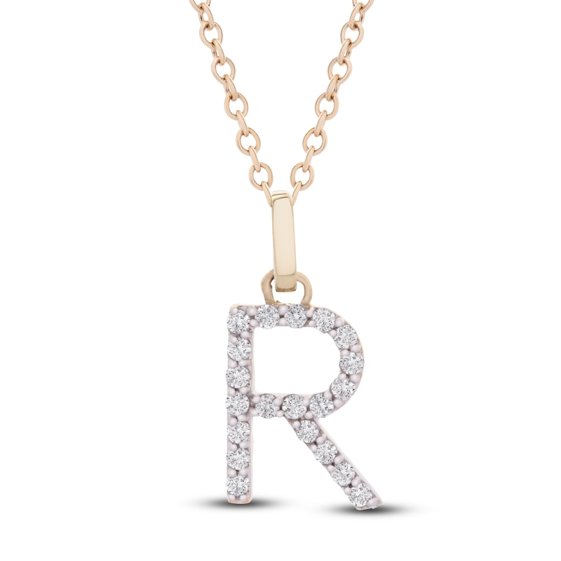 Diamond Letter R Necklace 1/10 ct tw Round 14K Yellow Gold 18"