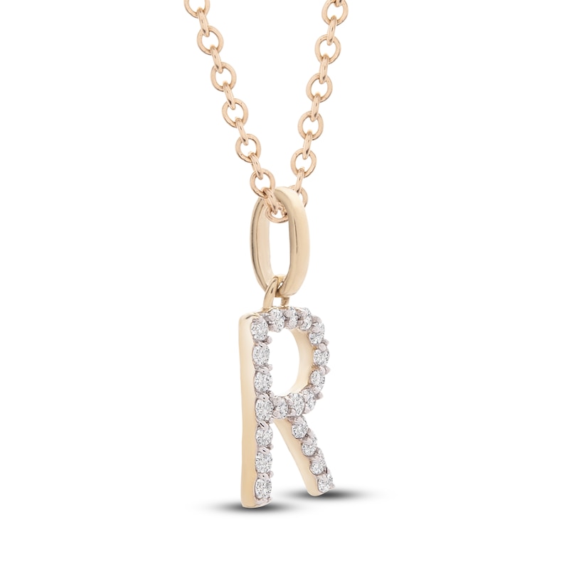 Diamond Letter R Necklace 1/10 ct tw Round 14K Yellow Gold 18"