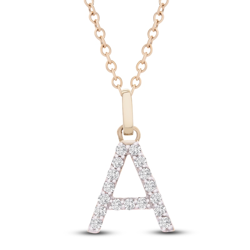 Diamond Letter A Necklace 1/10 ct tw Round 14K Yellow Gold 18"