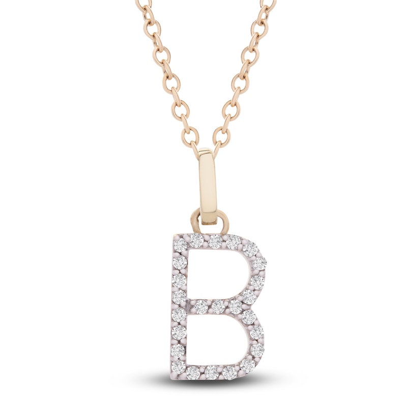 Diamond Letter B Necklace 1/10 ct tw Round 14K Yellow Gold 18"