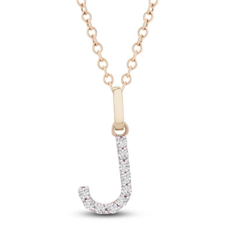 Diamond Letter J Necklace 1/10 ct tw Round 14K Yellow Gold 18"