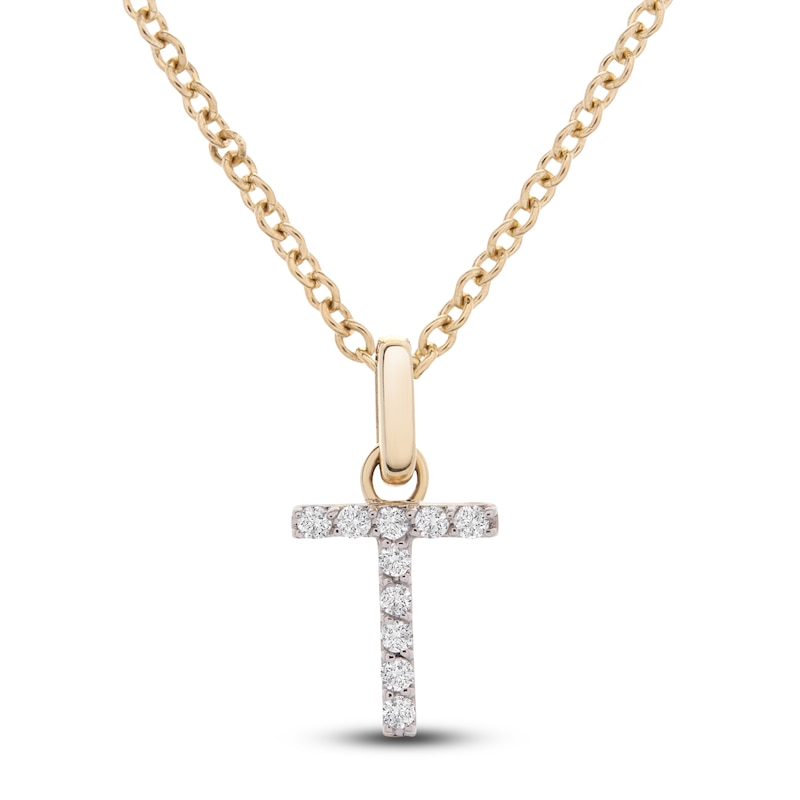 Main Image 1 of Diamond Letter T Necklace 1/10 ct tw Round 14K Yellow Gold 18&quot;