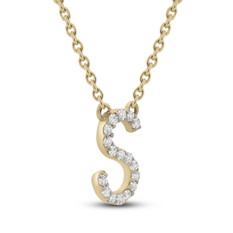 Main Image 2 of Diamond Letter S Necklace 1/10 ct tw Round 14K Yellow Gold 18&quot;