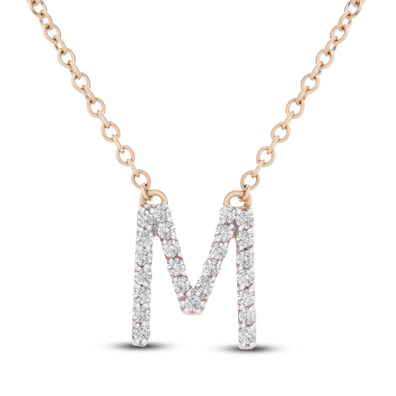 Main Image 1 of Diamond Letter M Necklace 1/10 ct tw Round 14K Yellow Gold 16.75&quot;