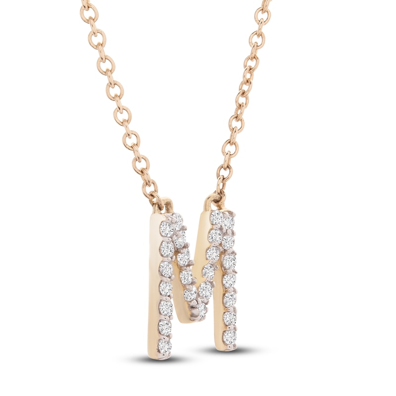 Main Image 2 of Diamond Letter M Necklace 1/10 ct tw Round 14K Yellow Gold 16.75&quot;