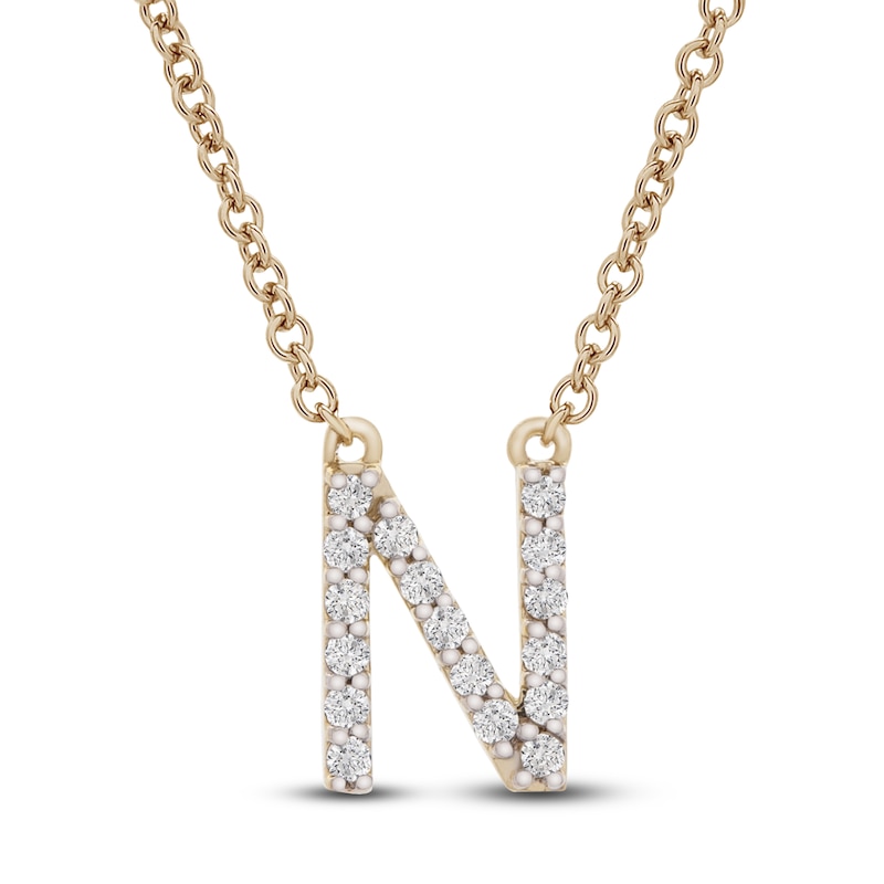 Diamond Letter N Necklace 1/10 ct tw Round 14K Yellow Gold 16.75"