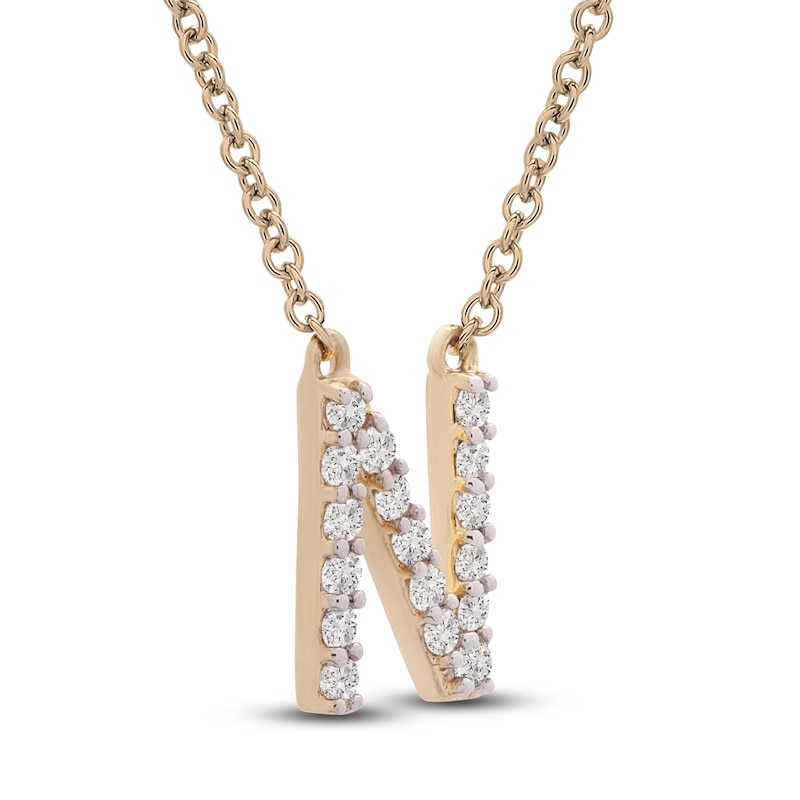 Main Image 2 of Diamond Letter N Necklace 1/10 ct tw Round 14K Yellow Gold 16.75&quot;