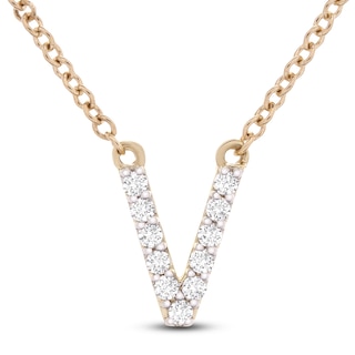 Shy Creation Initials 14k Yellow Gold and Diamond Pavé Letter V Necklace