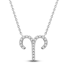 Diamond Aries Necklace 1/10 ct tw Round 14K White Gold 17&quot;