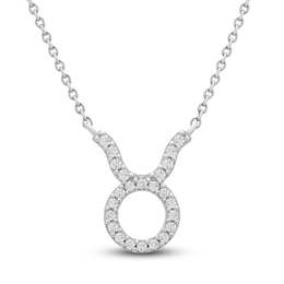 Diamond Taurus Necklace 1/10 ct tw Round 14K White Gold 17&quot;