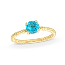 Kallati Round-Cut Natural Blue Topaz Ring 14K Yellow Gold