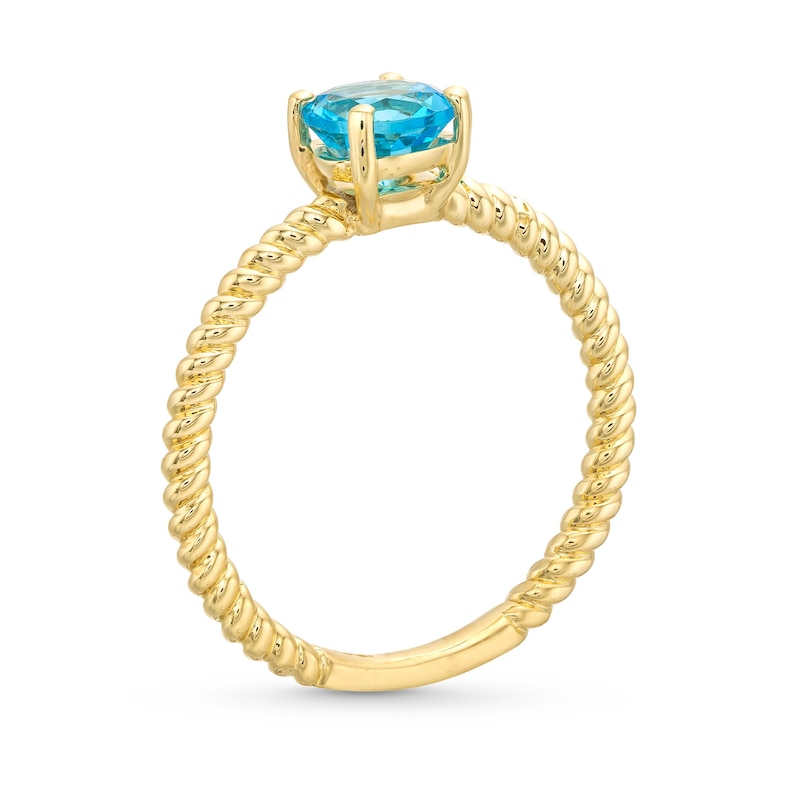 Kallati Round-Cut Natural Blue Topaz Ring 14K Yellow Gold