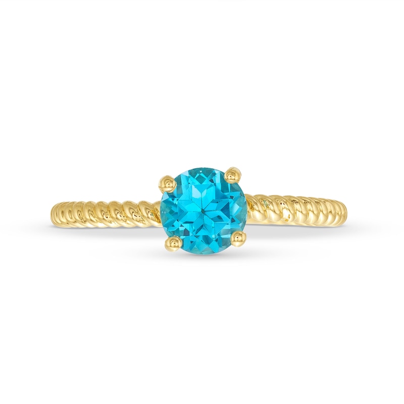 Kallati Round-Cut Natural Blue Topaz Ring 14K Yellow Gold