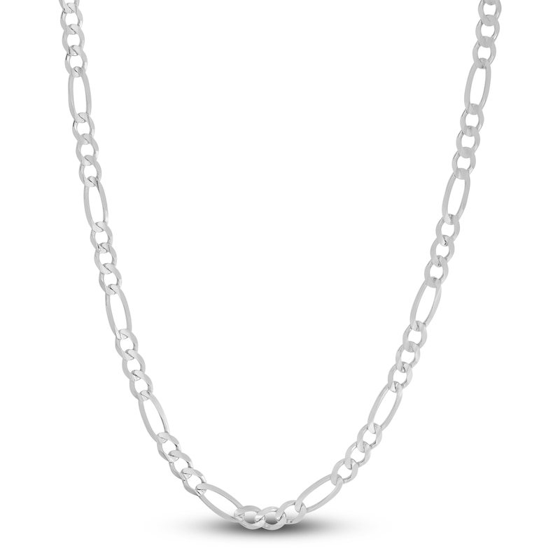 Men's Solid Figaro Chain Necklace 14K White Gold 24" 6.0mm