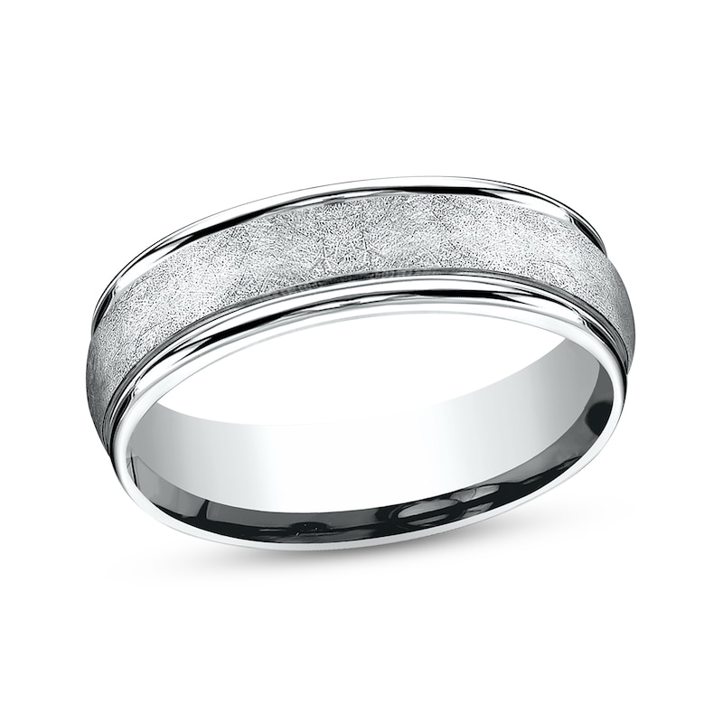 Textured Wedding Band 14K White Gold 6.0mm