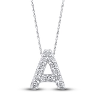 Diamond Letter R Pendant Necklace 1/10 ct tw Round 10K White Gold