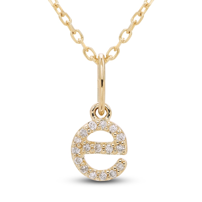 Main Image 1 of Diamond Letter E Pendant Necklace 1/20 ct tw Round 10K Yellow Gold 18&quot;