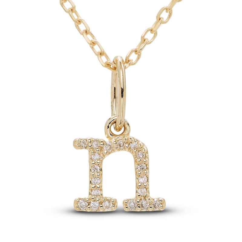 Diamond Letter N Pendant Necklace 1/20 ct tw Round 10K Yellow Gold 18"