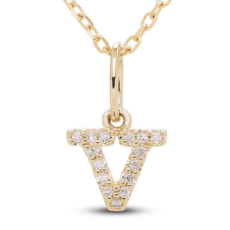 Diamond Letter V Pendant Necklace 1/20 ct tw Round 10K Yellow Gold 18 ...