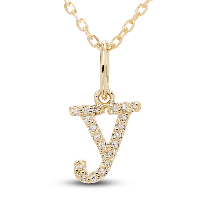 Main Image 1 of Diamond Letter Y Pendant Necklace 1/20 ct tw Round 10K Yellow Gold 18&quot;