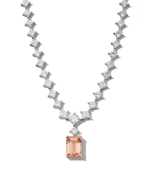 Jared Atelier Natural Rectangle-Cut Morganite & Diamond Necklace 40-1/4 ct tw Platinum 17&quot;