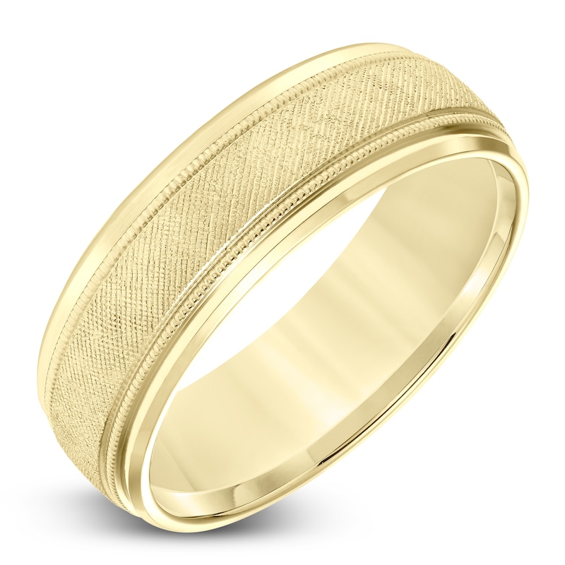 Main Image 2 of Textured Milgrain Wedding Band 14K Yellow Gold 7.0mm