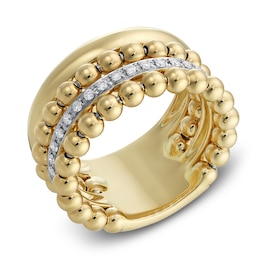 Italia D'Oro Diamond Faux Bead Stack Ring 1/5 ct tw Round 14K Yellow Gold