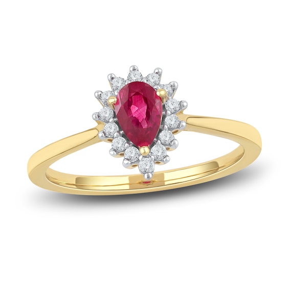 Pink Sapphire Ring 1/10 ct tw Diamonds 14K Yellow Gold