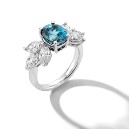 Jared Atelier Natural Blue Zircon & Diamond Ring 2-1/4 ct tw Platinum