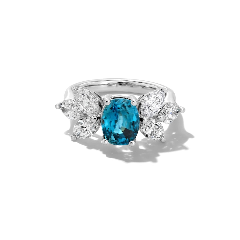 Jared Atelier Natural Blue Zircon & Diamond Ring 2-1/4 ct tw Platinum