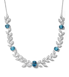 Jared Atelier Natural Blue Zircon & Diamond Necklace 18-1/8 ct tw Platinum 18&quot;