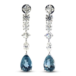 Jared Atelier Natural Blue Topaz & Diamond Drop Earrings 9-7/8 ct tw Platinum