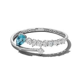 Jared Atelier Natural Blue Topaz & Diamond Bangle Bracelet 8-1/5 ct tw Platinum