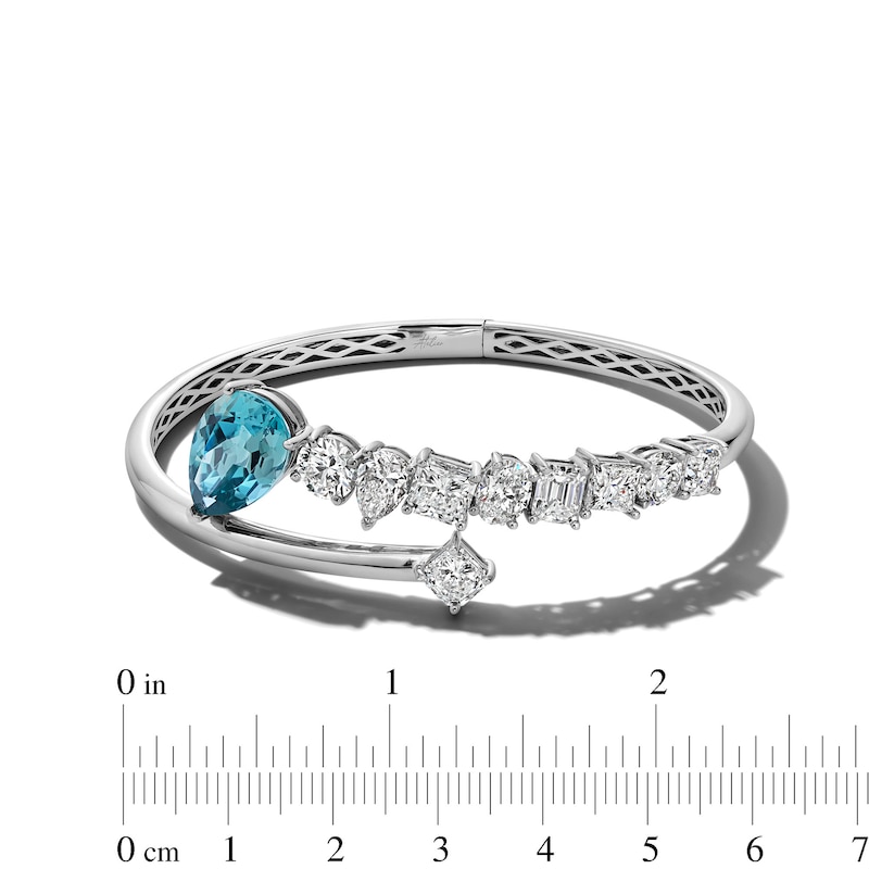 Jared Atelier Natural Blue Topaz & Diamond Bangle Bracelet 8-1/5 ct tw Platinum