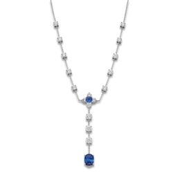 Jared Atelier Natural Blue Sapphire & Diamond Flower Y-Drop Necklace 8 ct tw Platinum 19&quot;