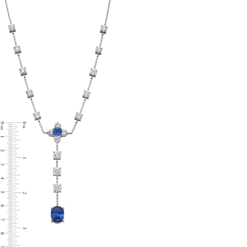 Main Image 3 of Jared Atelier Natural Blue Sapphire & Diamond Flower Y-Drop Necklace 8 ct tw Platinum 19&quot;