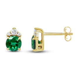 Lab-Created Emerald & Diamond Earrings 1/10 ct tw 10K Yellow Gold