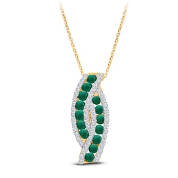 Kallati Emerald & Diamond Curve Necklace 3/8 ct tw 14K Yellow Gold 18&quot;