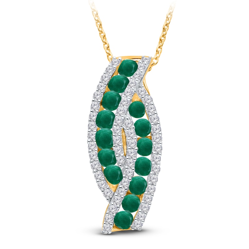 Main Image 2 of Kallati Emerald & Diamond Curve Necklace 3/8 ct tw 14K Yellow Gold 18&quot;