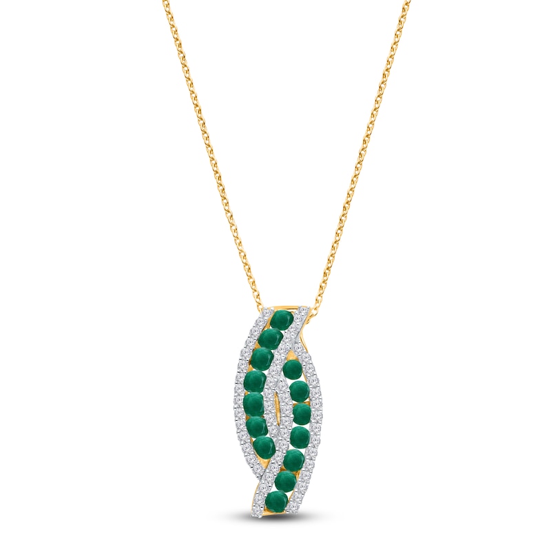 Kallati Emerald & Diamond Curve Necklace 3/8 ct tw 14K Yellow Gold 18"