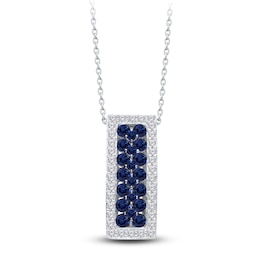 Kallati Blue Natural Sapphire & Diamond Pendant Necklace 1/3 ct tw Round 14K White Gold 18&quot;