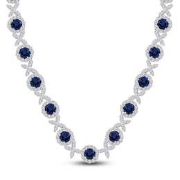 Kallati Natural Blue Sapphire & Diamond XO Necklace 8-5/8 ct tw 14K White Gold 16&quot;