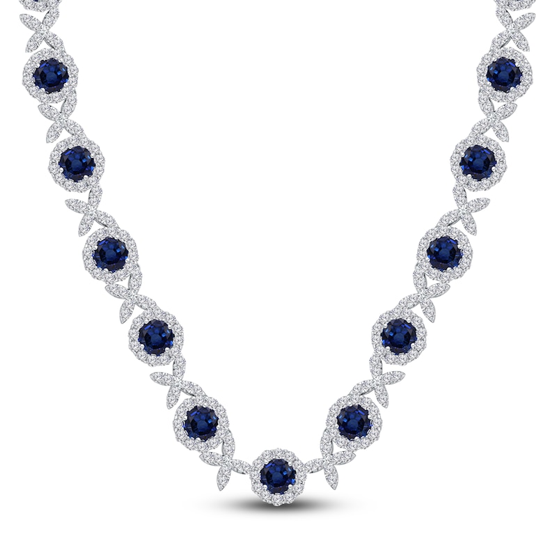 Kallati Natural Blue Sapphire & Diamond XO Necklace 8-5/8 ct tw 14K White Gold 16"