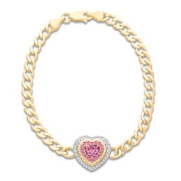 Kallati Heart-Shaped Natural Pink Sapphire & Diamond Chain Bracelet 1/4 ct tw 14K Yellow Gold 7&quot;
