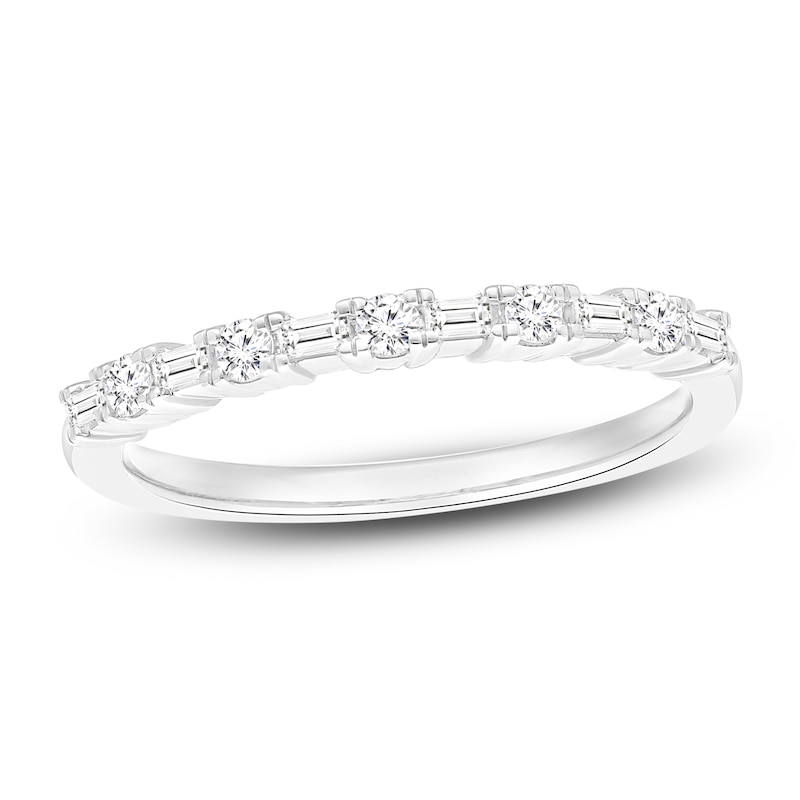 Main Image 1 of Baguette & Round-Cut Diamond Stackable Fashion Ring 1/4 ct tw 10K White Gold