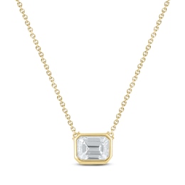 Emerald-Cut Lab-Created Diamond Bezel-Set Solitaire Necklace 1 ct tw 18K Yellow Gold 18&quot; (F/VS2)