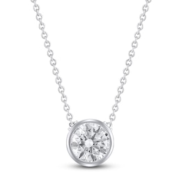 Round-Cut Lab-Created Diamond Bezel-Set Solitaire Necklace 1 ct tw 18K White Gold 18&quot; (F/VS2)