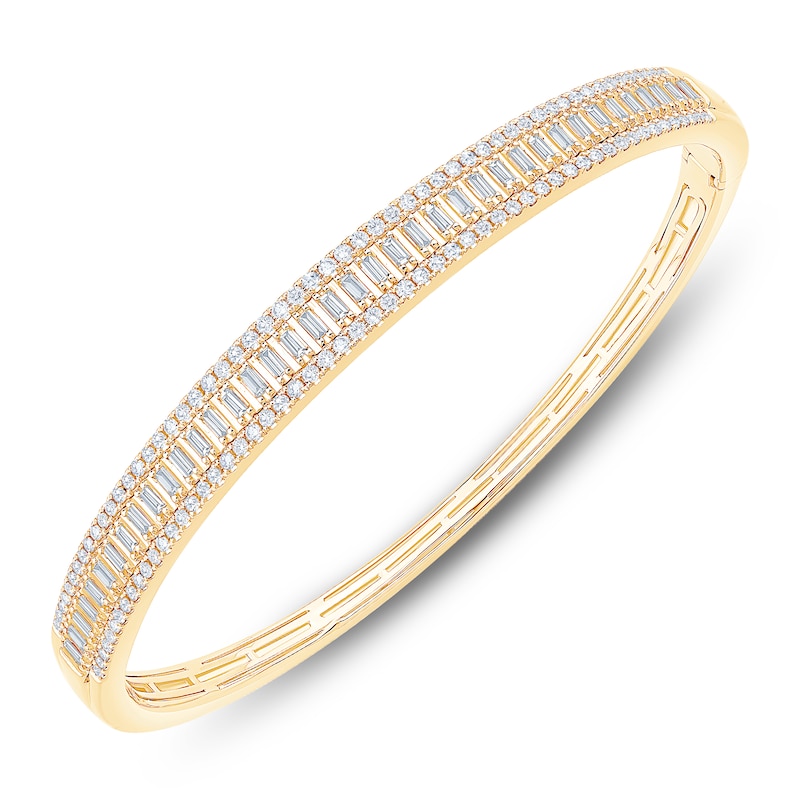 Baguette & Round-Cut Diamond Bangle Bracelet 1-1/2 ct tw 10K Yellow Gold