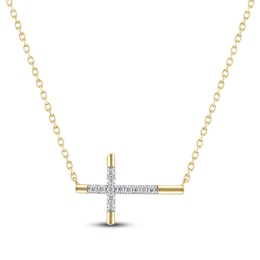 Diamond Sideways Cross Necklace 1/15 ct tw 10K Yellow Gold 18&quot;